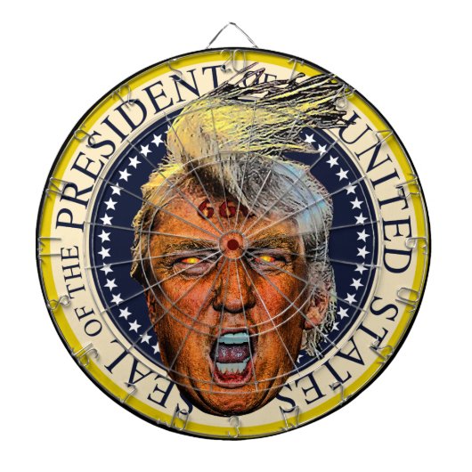 Anti President Trump Grote Mond Duivel Dartbord (Voorkant)
