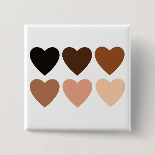 Anti-Racisme Huidskleur Hartjes Vierkante Button 5,1 Cm