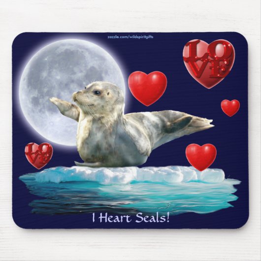 Anti-Sealhunt Seal-Pup, Moon & Hearts Mousepad Muismat (Voorkant)