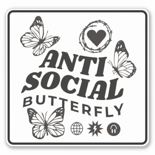 ANTI SOCIAL BUTTERFLY STICKER (Voorkant)