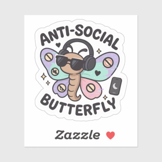 Anti-Social Butterfly Sticker – introvert design (Vel)
