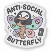 Anti-Social Butterfly Sticker – introvert design (Voorkant)
