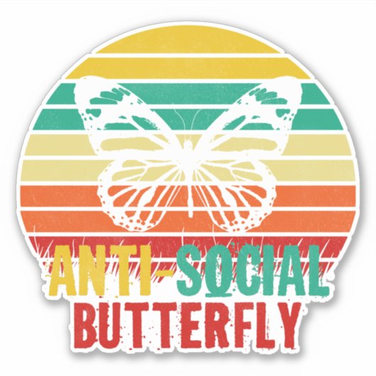 Anti-sociale Butterfly Retro Stripes Sticker (Voorkant)