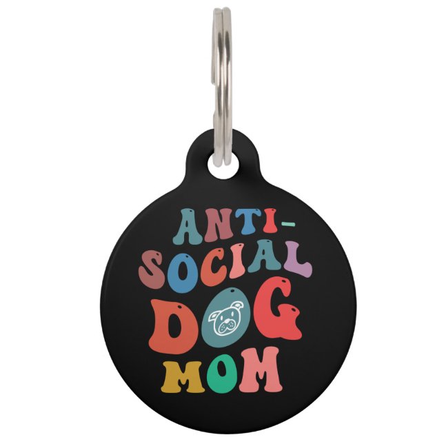 Anti-sociale Dog Mam QR Code Verloren Huisdierpenning (Voorkant)