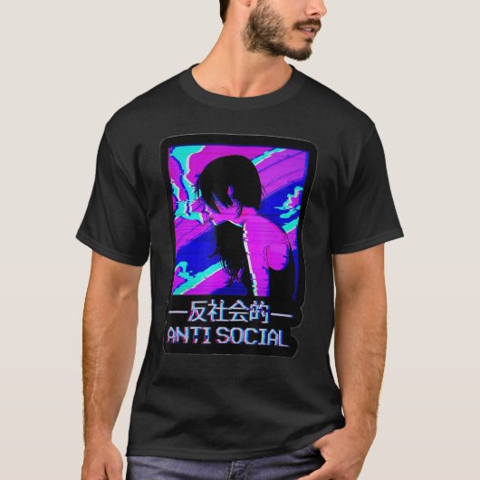 Anti-sociale Japanse tekst Esthetische Vaporwave G T-shirt (Voorkant)
