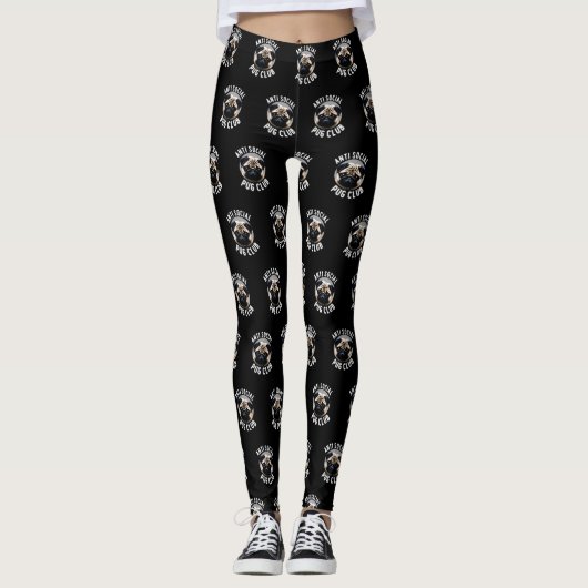 Anti Sociale Pug Club Fawn Pug Patroon Leggings (Voorkant)