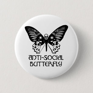 Anti-sociale vlinder ronde button 5,7 cm