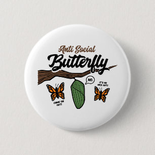 Anti sociale vlinder ronde button 5,7 cm
