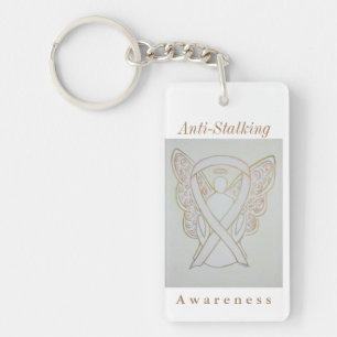 Anti-stalking-bewustzijn witte lint sleutelhanger