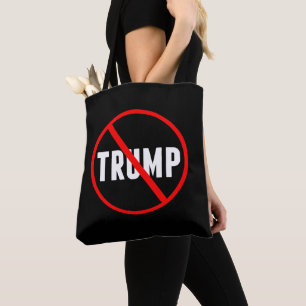 Anti-Trump Bold Red Strike Through Black Tote Bag