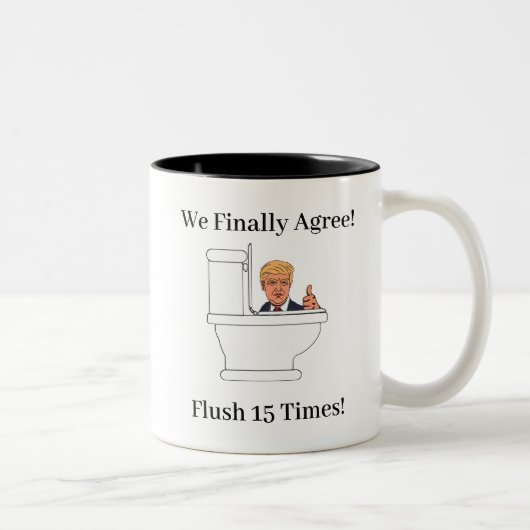 Anti-Trump-humor voor het spoelen van toiletten Tweekleurige Koffiemok (Rechts)