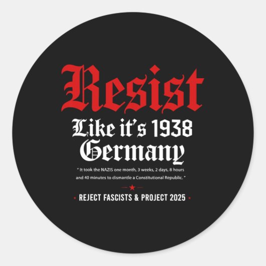 Anti-Trump Resist Het is net als 1938 Duitsland Ac Ronde Sticker (Voorkant)