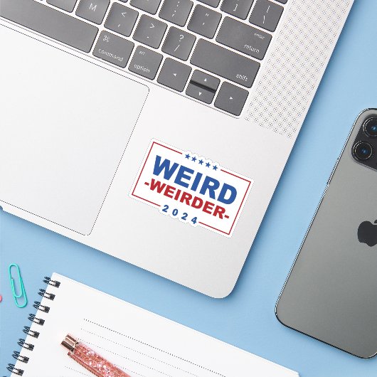 Anti Trump Vance - Weird Weirder 2024 Sticker (Laptop met iPhone)