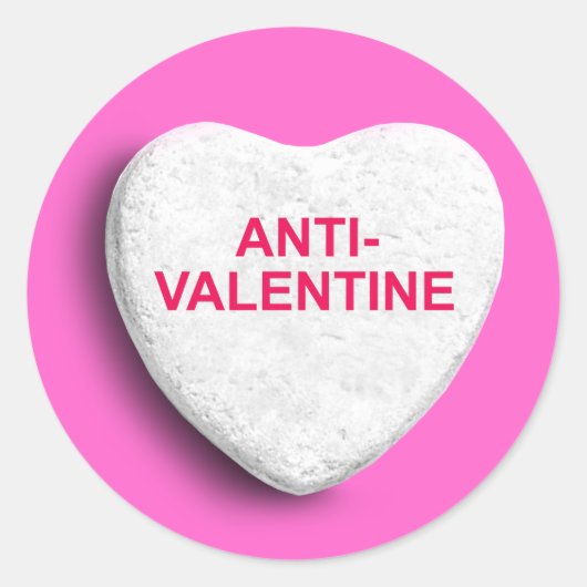 ANTI-VALENTIJN SNOEP HART RONDE STICKER (Voorkant)