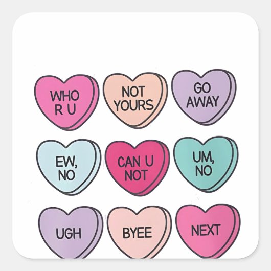 Anti Valentijnsdag Grappig Single Bewustzijn Vierkante Sticker (Voorkant)