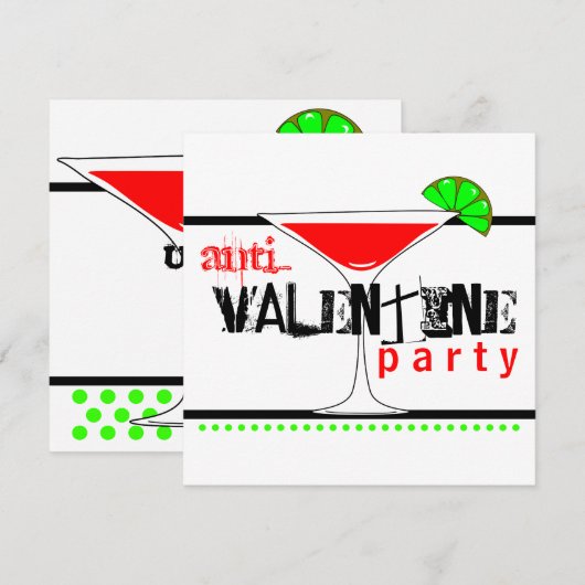 Anti-Valentijnsdag Party Cocktail Martini Kaart (Voorkant / Achterkant)