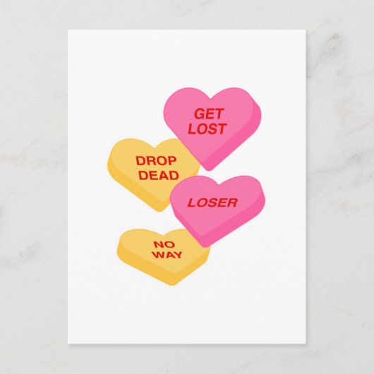 anti Valentijnsdag snoep hartjes Briefkaart (Voorkant)