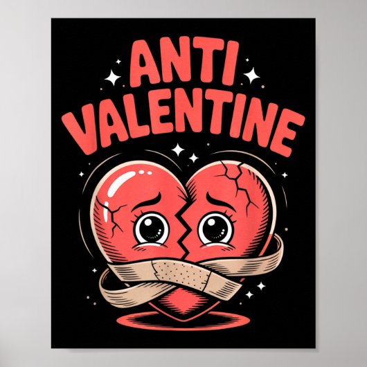 Anti Valentine Broken Heart Cute Bandaged Heart  Poster (Voorkant)