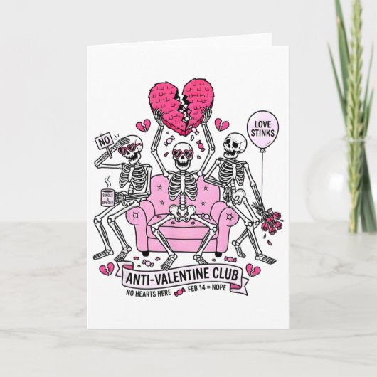 Anti Valentine Club Funny Skeleton Valentines Men  Kaart (Voorkant)