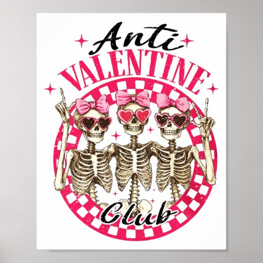 Anti Valentine Club Funny Valentines Day Vintage  Poster (Voorkant)