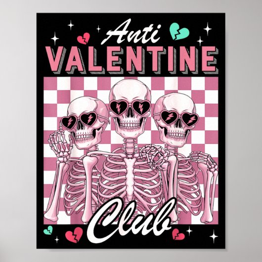 Anti Valentine Club Skeleton Funny Single Valentin Poster (Voorkant)