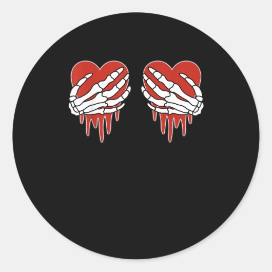 Anti Valentine Skeleton Hands Heart Gothic Ronde Sticker (Voorkant)