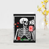 Anti Valentines Day Skeleton Coffee Funny Men Wome Kaart (Gele Bloem)