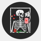 Anti Valentines Day Skeleton Coffee Funny Men Wome Ronde Sticker (Voorkant)