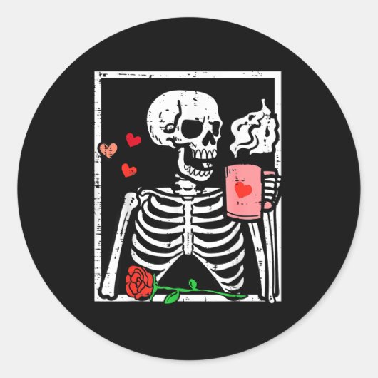 Anti Valentines Day Skeleton Coffee Funny Men Wome Ronde Sticker (Voorkant)