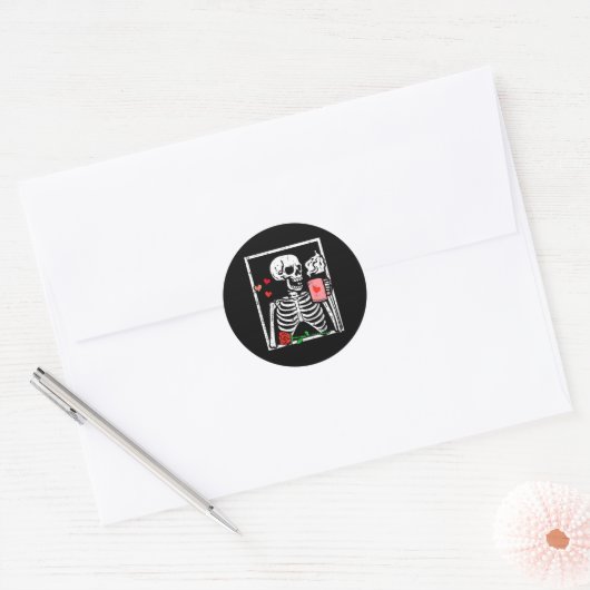 Anti Valentines Day Skeleton Coffee Funny Men Wome Ronde Sticker (Envelop)