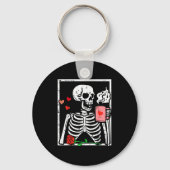 Anti Valentines Day Skeleton Coffee Funny Men Wome Sleutelhanger (Voorkant)