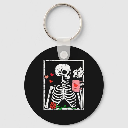 Anti Valentines Day Skeleton Coffee Funny Men Wome Sleutelhanger (Voorkant)