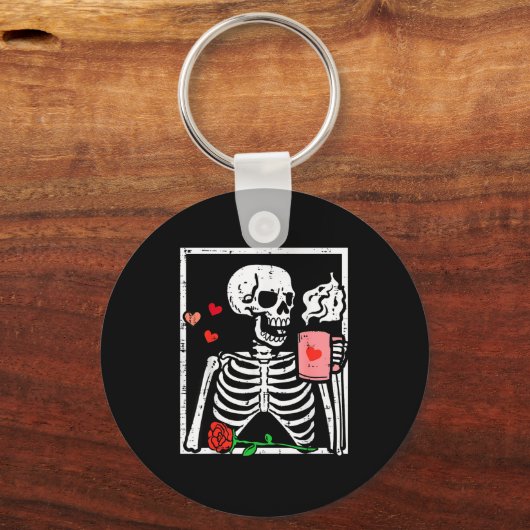 Anti Valentines Day Skeleton Coffee Funny Men Wome Sleutelhanger (Voorkant)