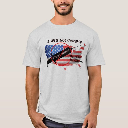 Anti-Vax Mijn lichaam Mijn keuze Rood Blauw VS vla T-shirt (Voorkant)