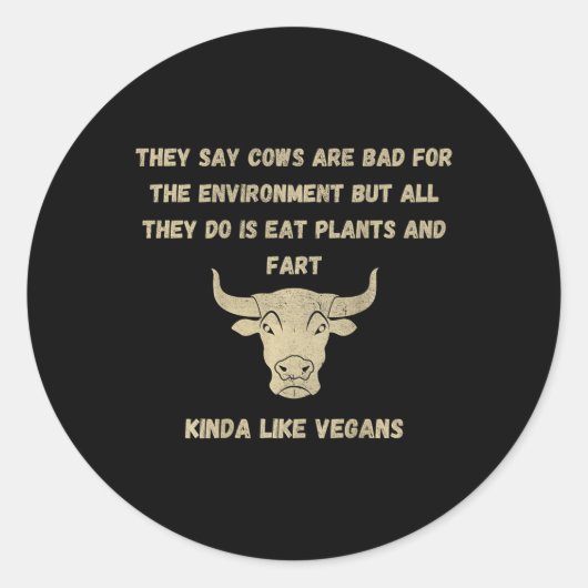 Anti-vegan Funny Koe BBQ Slogan Ronde Sticker (Voorkant)
