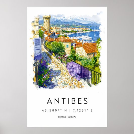 Antibes Aquarel Poster Antibes Reisprent (Voorkant)