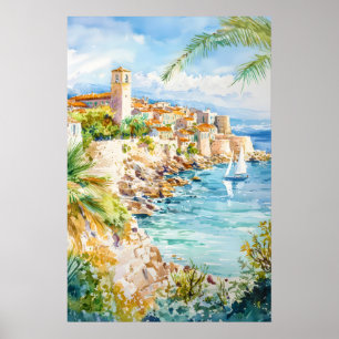 Antibes Aquarel Vintage Reisposter Skiën Poster