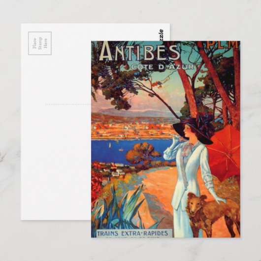  Antibes Cote D'Azur Vrouw & Hond Briefkaart (Voorkant / Achterkant)