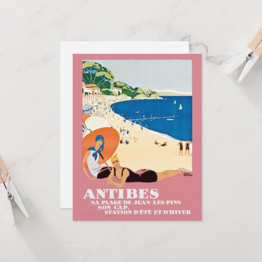 Antibes Frankrijk Beach Vacation Travel Kaart (Voorkant / Achterkant in situ)