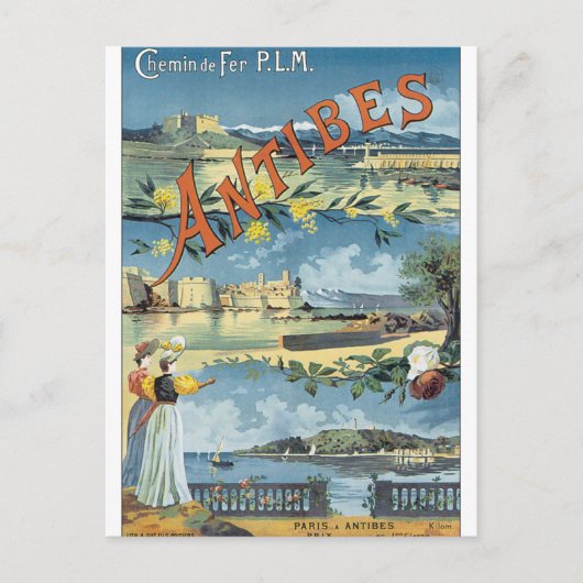 Antibes Vintage Travel Poster Briefkaart (Voorkant)