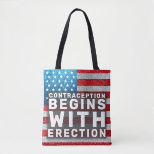 Anticonceptie begint bij erectie Handen af van vro Tote Bag