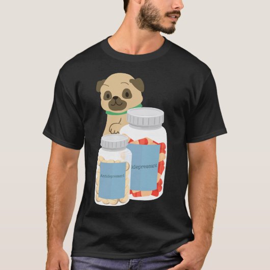 Antidepressieve pug 882 t-shirt (Voorkant)