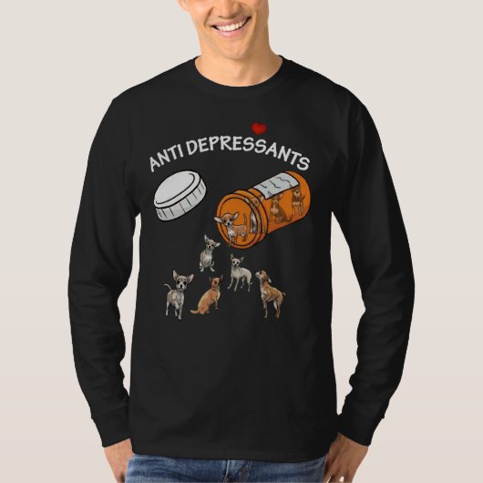 Antidepressivum Chihuahua Oranje fles T-shirt (Voorkant)