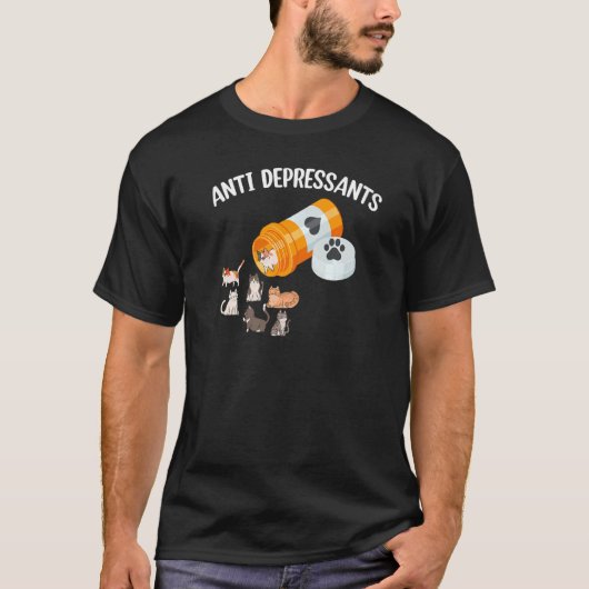 Antidepressivum Kat van Happy Pills T-shirt (Voorkant)