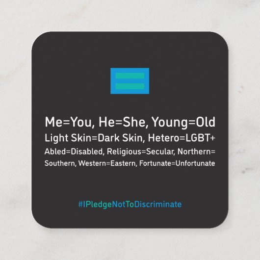 Antidiscriminatiekaart 2.5"x2.5"Pak van 100 Contactkaartje (Achterkant)