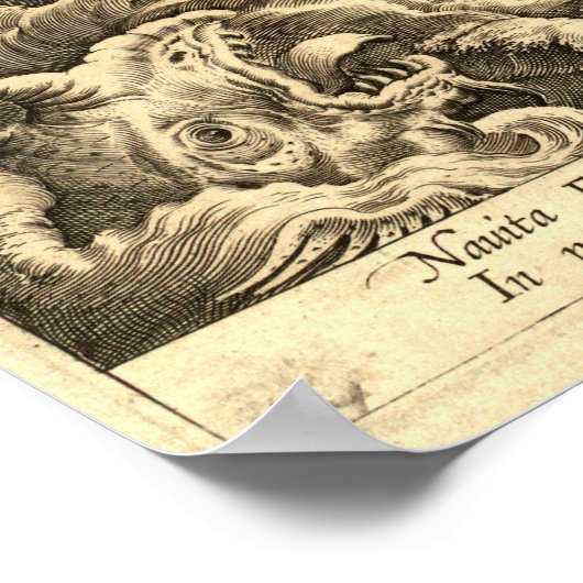 Antiek 1590 schepen en monsters van Zeeen Poster (Hoek)