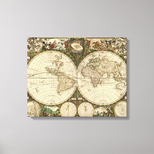Antiek 1660 Wereldkaart van Frederick de Wit Canvas Afdruk (Voorkant)