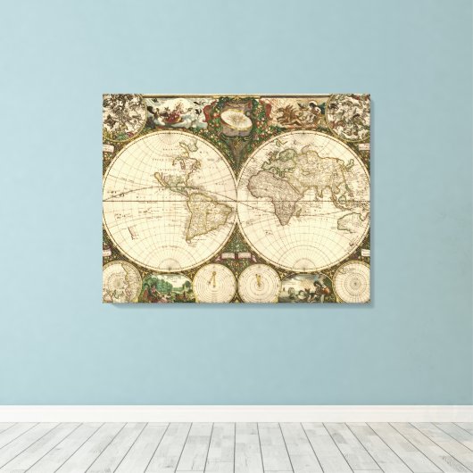Antiek 1660 Wereldkaart van Frederick de Wit Canvas Afdruk (Insitu (Houten vloer))