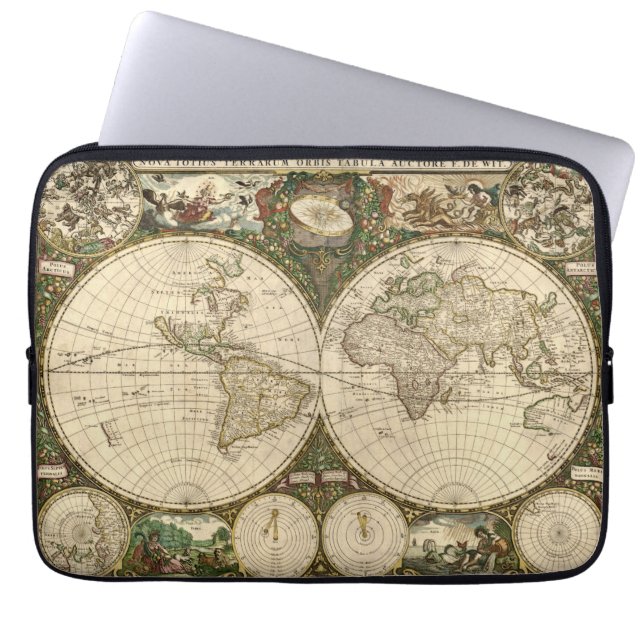 Antiek 1660 Wereldkaart van Frederick de Wit Laptop Sleeve (Voorkant)
