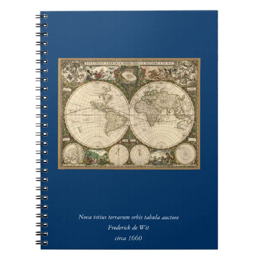 Antiek 1660 Wereldkaart van Frederick de Wit Notitieboek (Voorkant)